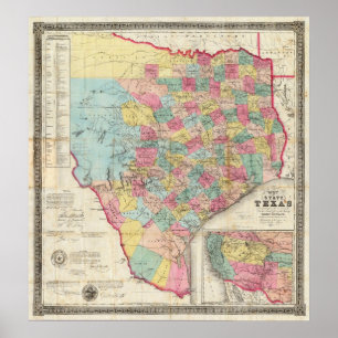 De Cordova's Map of Texas Poster
