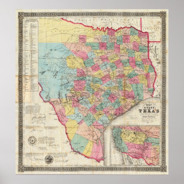 De Cordova's Map of Texas Poster (Front)