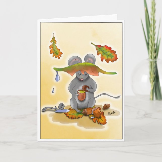 DE folding card autumn mouse with leaves (Front)
