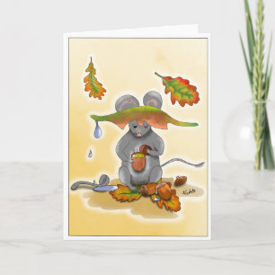 DE Klappkarte Herbst Maus mit Blätter Card