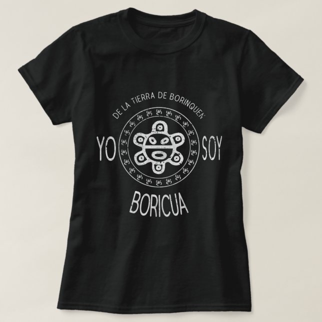 De La Tierra de Borinquen Yo Soy Boricua Taino Sun T-Shirt (Design Front)