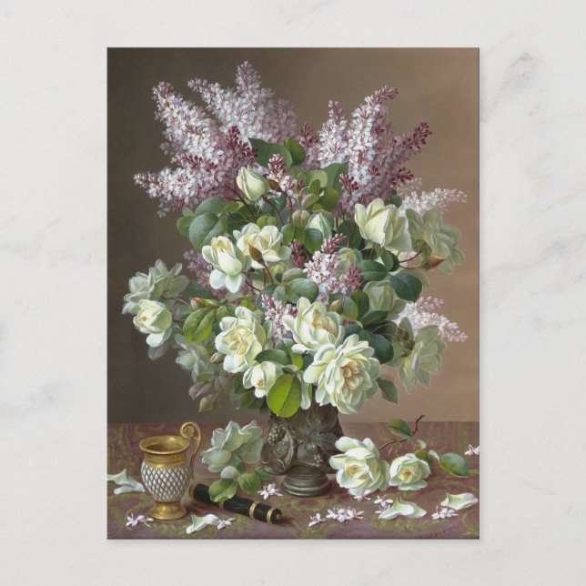 De Longpré Roses and Lilacs CC0600 Flower Postcard (Front)
