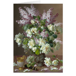 De Longpré Roses and Lilacs CC0605 Flower Card