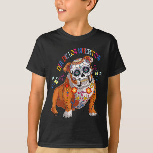De Los Muertos English Bulldog Floral Skull Face M T-Shirt