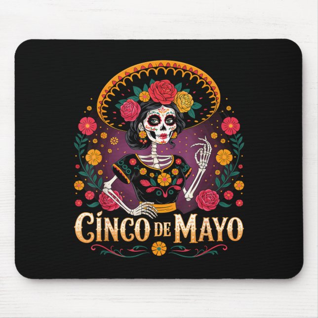 De los muertos la catrina sugar skull cinco de may mouse pad (Front)