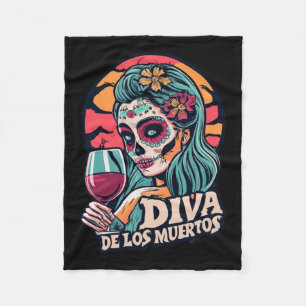 De Los Muertos Womens Skeleton Halloween Party Tee Fleece Blanket