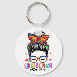 De Mayo Mama Messy Bun Hair Mexican Mum Mothers Da Key Ring