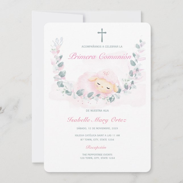 De Primera Comunión Personalizada Con el Dibujo de Invitation (Front)
