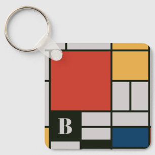 De Stijl Inspired Primary Colored Squares Monogram Key Ring
