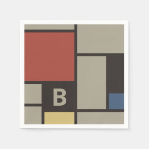 De Stijl Inspired Primary Colored Squares Monogram Napkin
