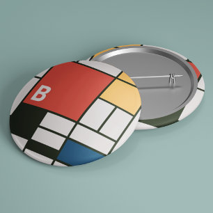 De Stijl Inspired Primary Coloured Squares Monogra 3 Cm Round Badge