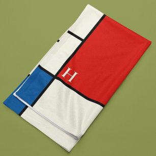De Stijl Inspired Primary Coloured Squares Monogra Fleece Blanket