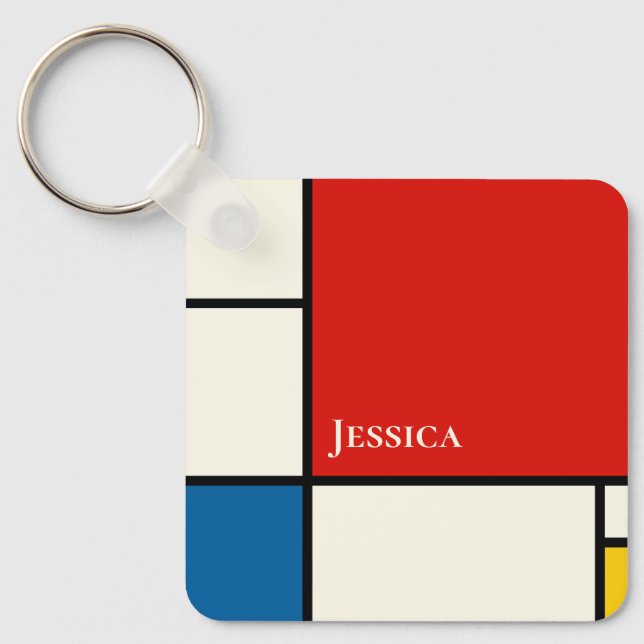 De Stijl Inspired Primary Coloured Squares Monogra Key Ring (Front)