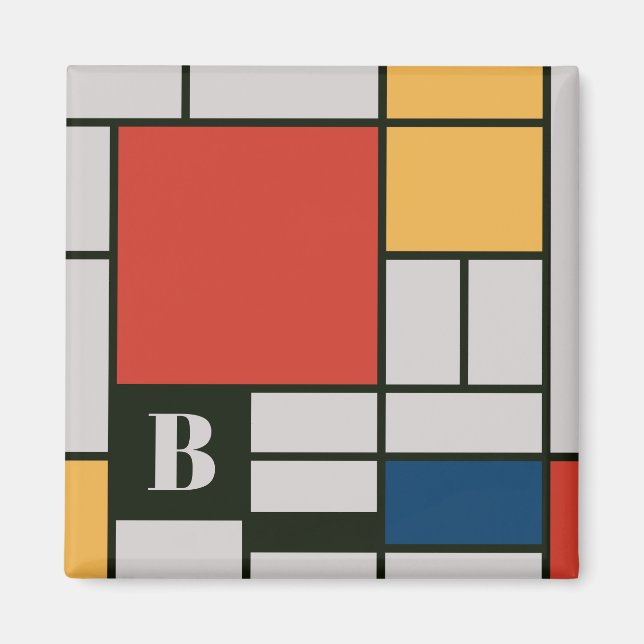 De Stijl Inspired Primary Coloured Squares Monogra Magnet (Front)