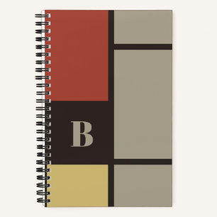 De Stijl Inspired Primary Coloured Squares Monogra Notebook