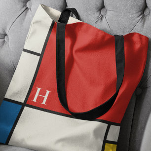 De Stijl Inspired Primary Coloured Squares Monogra Tote Bag