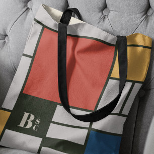 De Stijl Inspired Primary Coloured Squares Monogra Tote Bag