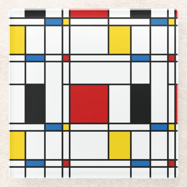De Stijl Pattern Glass Coaster (Front)