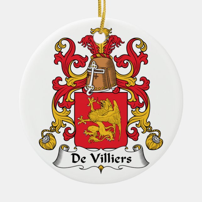 De Villiers Family Crest Ceramic Tree Decoration (Front)