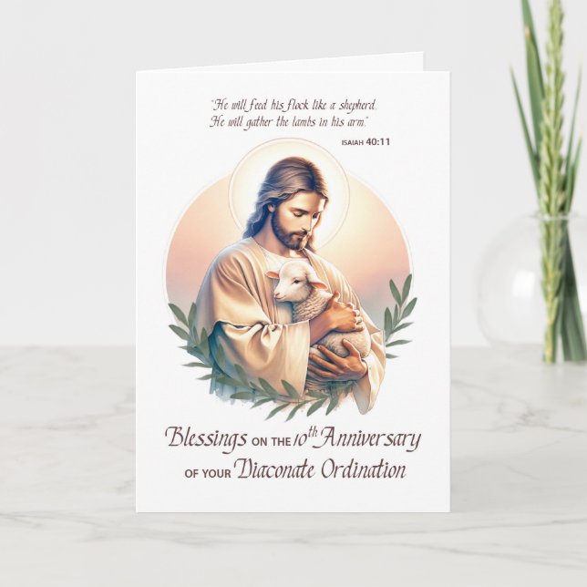 Deacon 10th Ordination Anniversary Jesus Shepherd Card (Front)