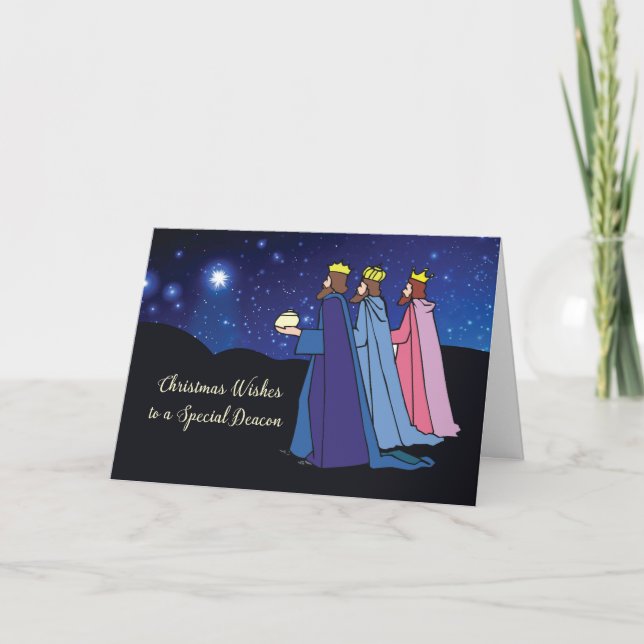 Deacon Christmas Wishes Three Kings at Night Holiday Card (Front)