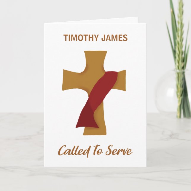 Deacon Ordination Congratulations Red Stole Cross Card (Front)