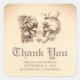 Dead and Nice Skull Couple Wedding Thank You Square Sticker