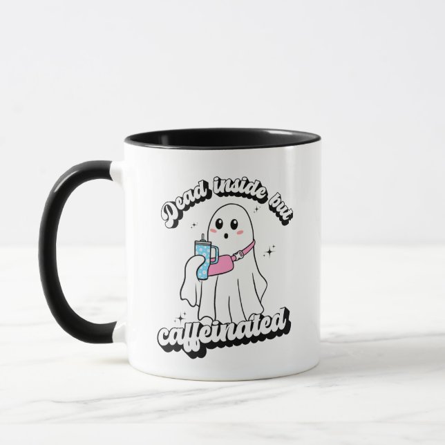 Dead But Caffeinated Cute Ghost Halloween Mug (Left)