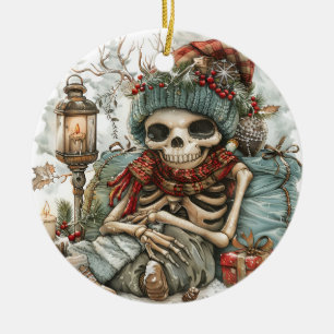 Dead Cozy – Winter Skeleton Vibes” Ceramic Tree Decoration