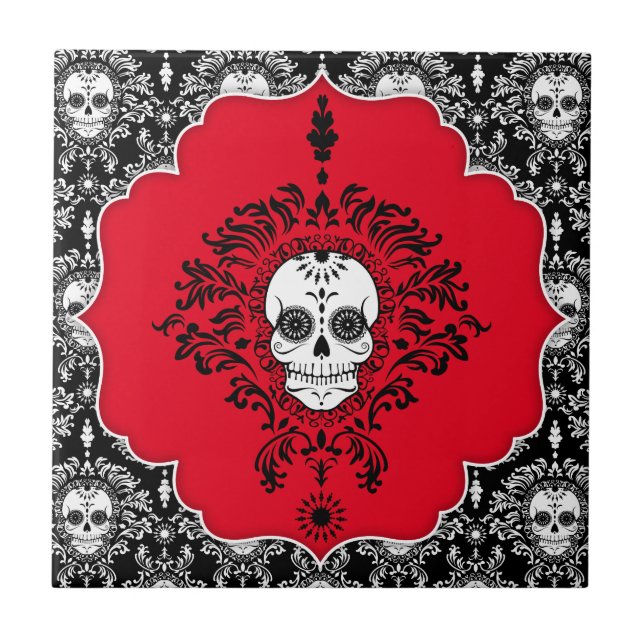 Dead Damask - Chic Framed Sugar Skull Tile (Front)