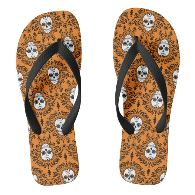 Dead Damask - Chic Sugar Skulls Pattern Flip Flops (Footbed)