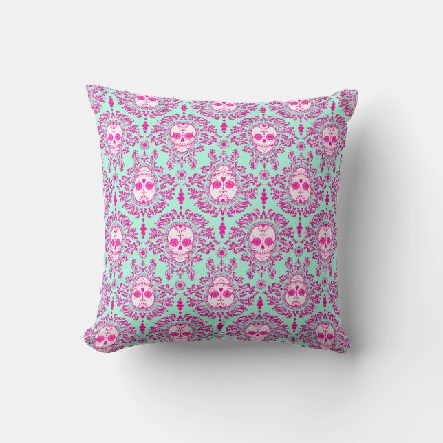 Dead Damask - Chic Sugar Skulls Throw Pillow (Front)