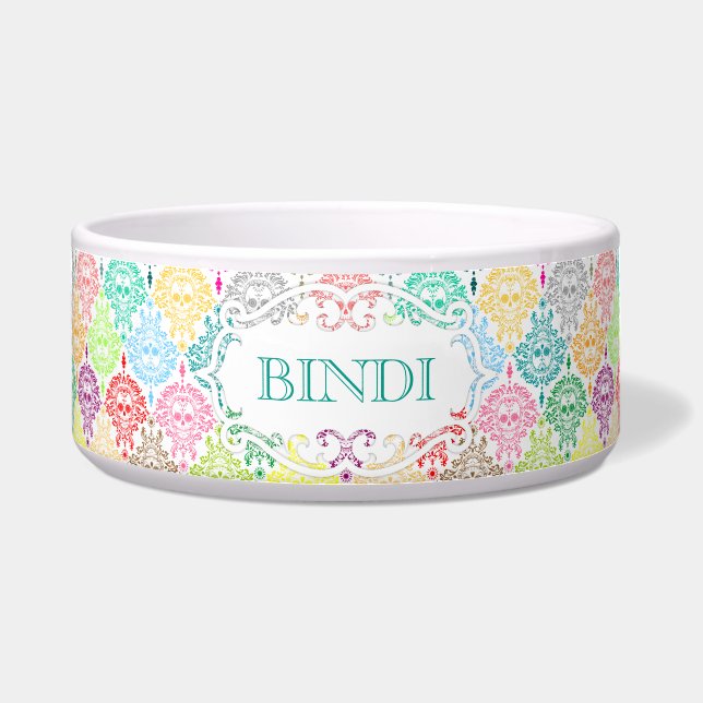 Dead Damask - Custom Name Dog Bowl (Front)