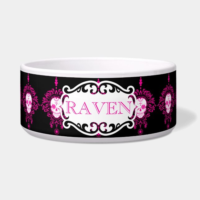 Dead Damask - Custom Name Dog Bowl (Front)