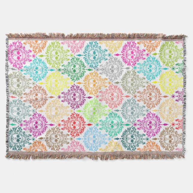 Dead Damask Sugar Skull Throw Blanket (Front)