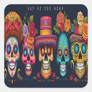 Dead Day Party Sugar Skull Halloween Holiday Square Sticker