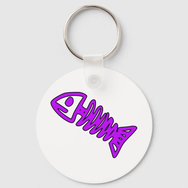Dead Fish Skeleton Skull Bones Fossil Purple Key Ring (Front)