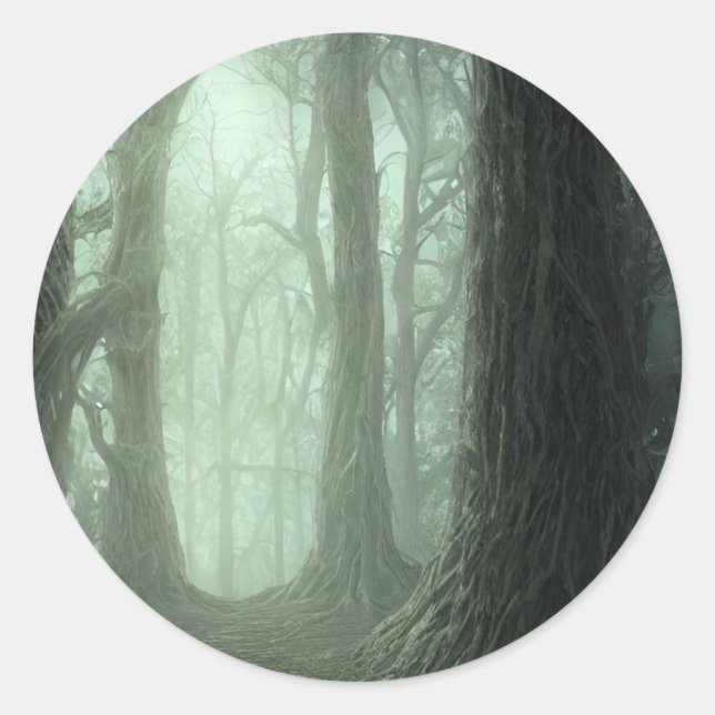 Dead Forest - Fog Woods Trees Creepy Landscape Classic Round Sticker (Front)