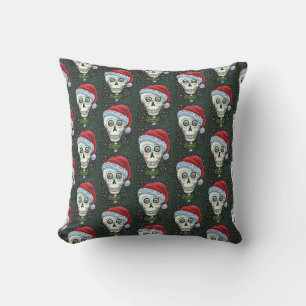 DEAD HEAD SANTA SKULL, CHRISTMAS SKELETON HUMOR CUSHION