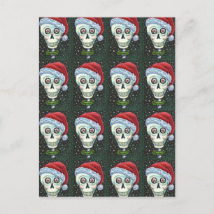 DEAD HEAD SANTA SKULL, CHRISTMAS SKELETON HUMOR HOLIDAY POSTCARD