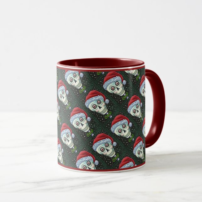 DEAD HEAD SANTA SKULL, CHRISTMAS SKELETON HUMOR MUG (Front Right)