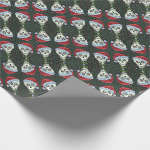 DEAD HEAD SANTA SKULL, CHRISTMAS SKELETON HUMOR WRAPPING PAPER