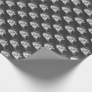 DEAD HEAD SANTA SKULL, CHRISTMAS SKELETON HUMOR WRAPPING PAPER