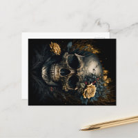 Dead head with decorative rose flowers design