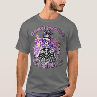 Dead Inside But Caffeinated Leopard Floral Skeleto T-Shirt