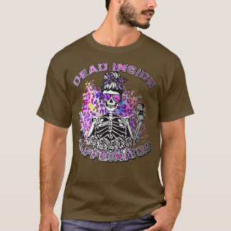 Dead Inside But Caffeinated Leopard Floral Skeleto T-Shirt