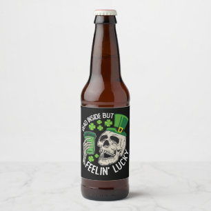 Dead Inside But Feelin' Lucky Skull St Patrick's Beer Bottle Label