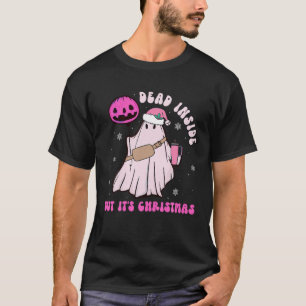 Dead Inside But It s Christmas Pink Santa Boo Ghos T-Shirt