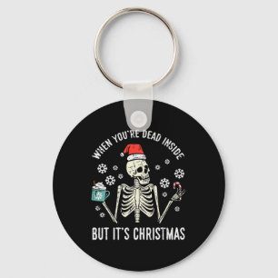 Dead Inside But Its Christmas Skeleton Coffee Xmas Key Ring