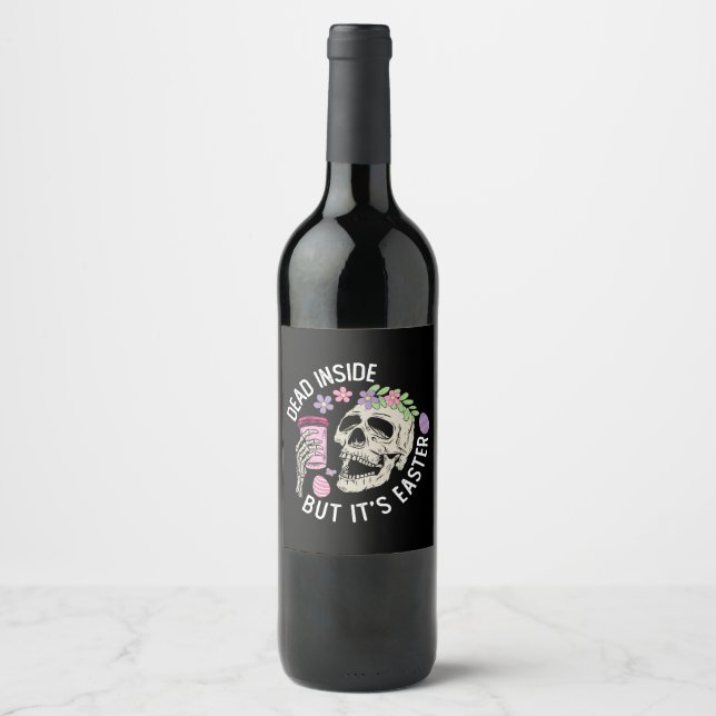 Dead Inside But It's Easter Skull Coffee Eggs Wine Label (Front)